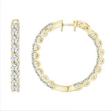 LADIES HOOP EARRINGS 7CT ROUND DIAMOND 14K YELLOW GOLD