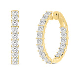 LADIES HOOP EARRINGS 9CT PRINCESS DIAMOND 14K YELLOW GOLD