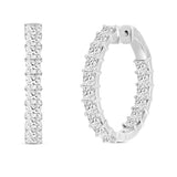 LADIES HOOP EARRINGS 7CT PRINCESS DIAMOND 14K WHITE GOLD