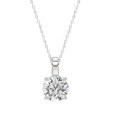 LADIES SOLITAIRE PENDANT WITH CHAIN 2CT ROUND DIAMOND 14K WHITE GOLD