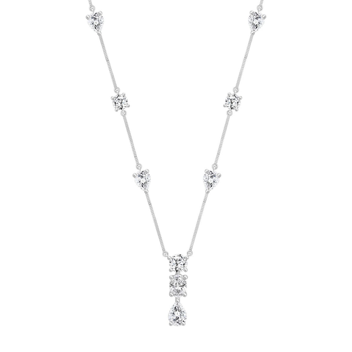 LADIES NECKLACE 5 1/4CT ROUND/PEAR/OVAL DIAMOND 14K WHITE GOLD