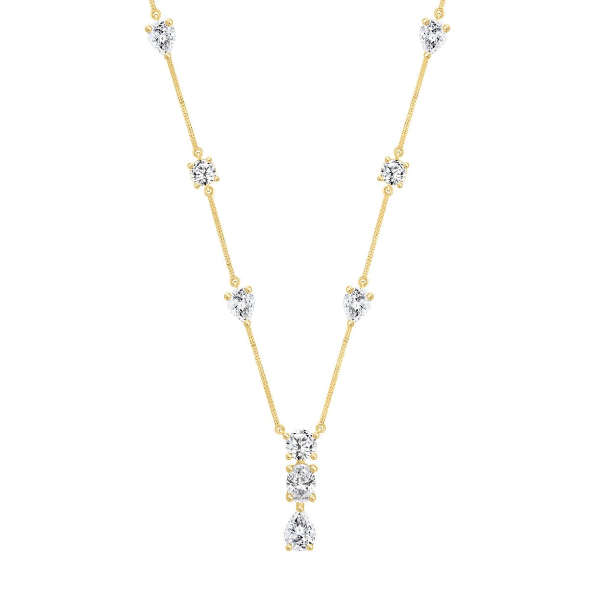 LADIES NECKLACE 5 1/4CT ROUND/PEAR/OVAL DIAMOND 14K YELLOW GOLD