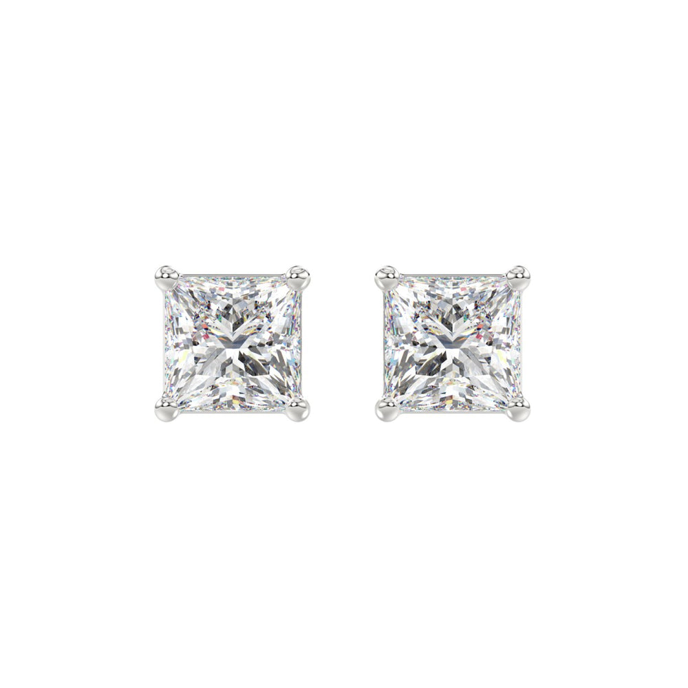 LADIES SOLITAIRE EARRINGS 3CT PRINCESS DIAMOND 14K WHITE GOLD