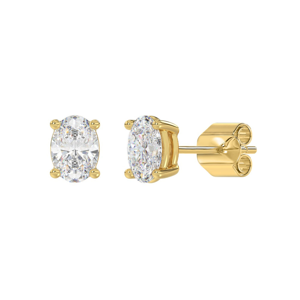 LADIES SOLITAIRE EARRINGS 2CT OVAL DIAMOND 14K YELLOW GOLD