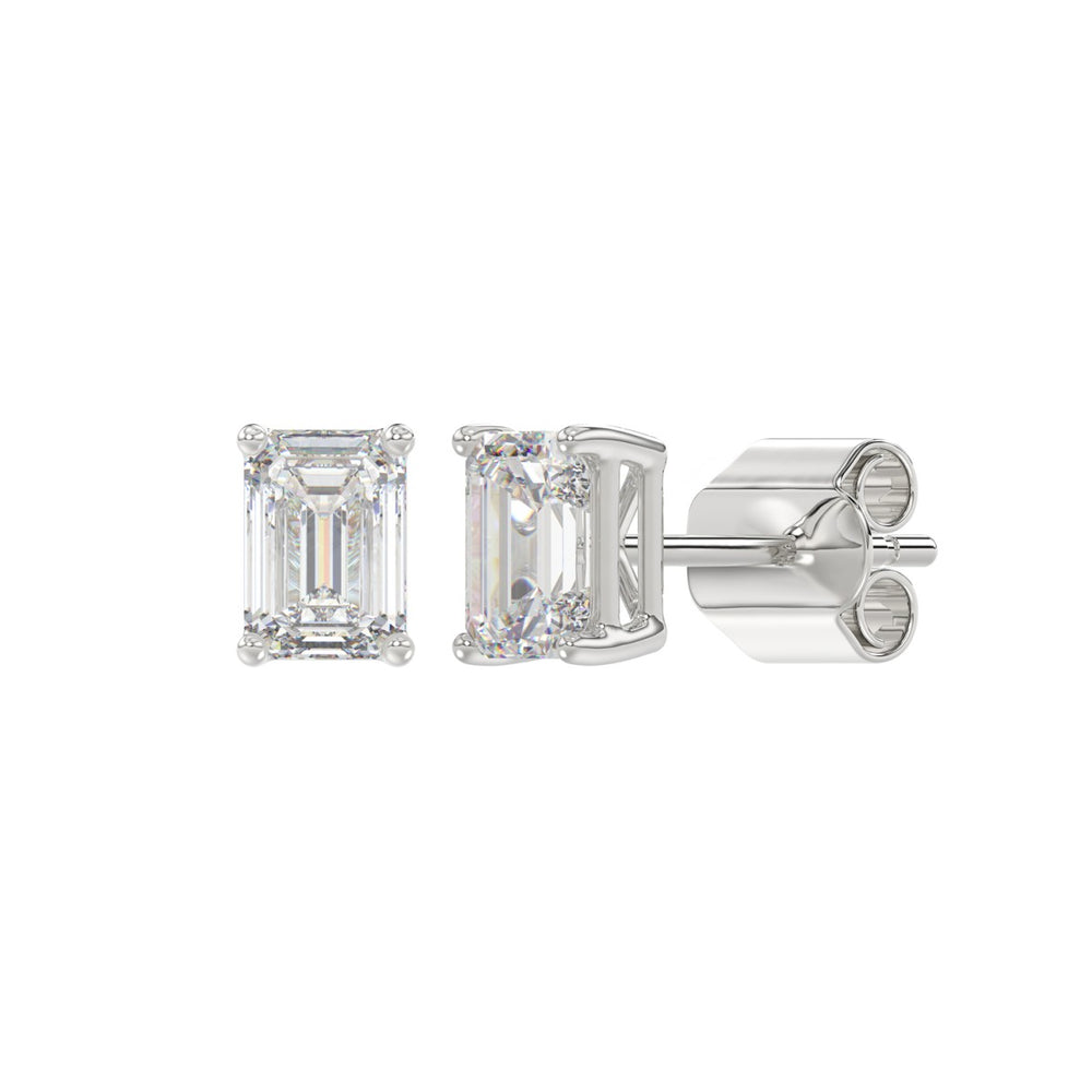 LADIES SOLITAIRE EARRINGS 1 1/2CT EMERALD DIAMOND 14K WHITE GOLD