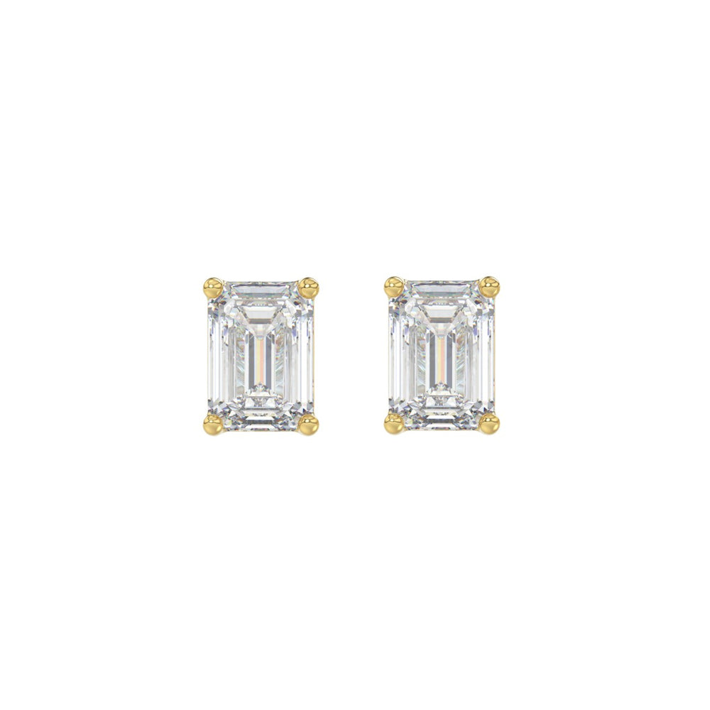 LADIES SOLITAIRE EARRINGS 1 1/2CT EMERALD DIAMOND 14K YELLOW GOLD