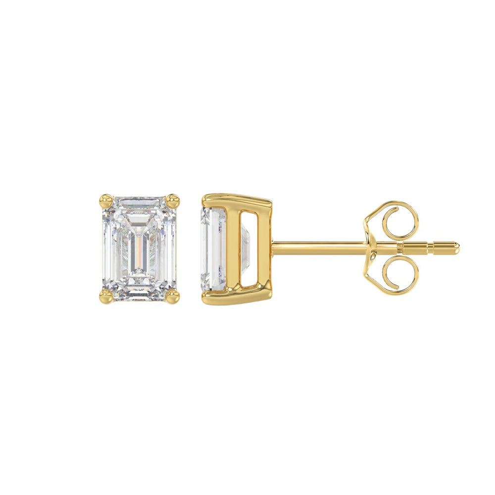 LADIES SOLITAIRE EARRINGS 1 1/2CT EMERALD DIAMOND 14K YELLOW GOLD