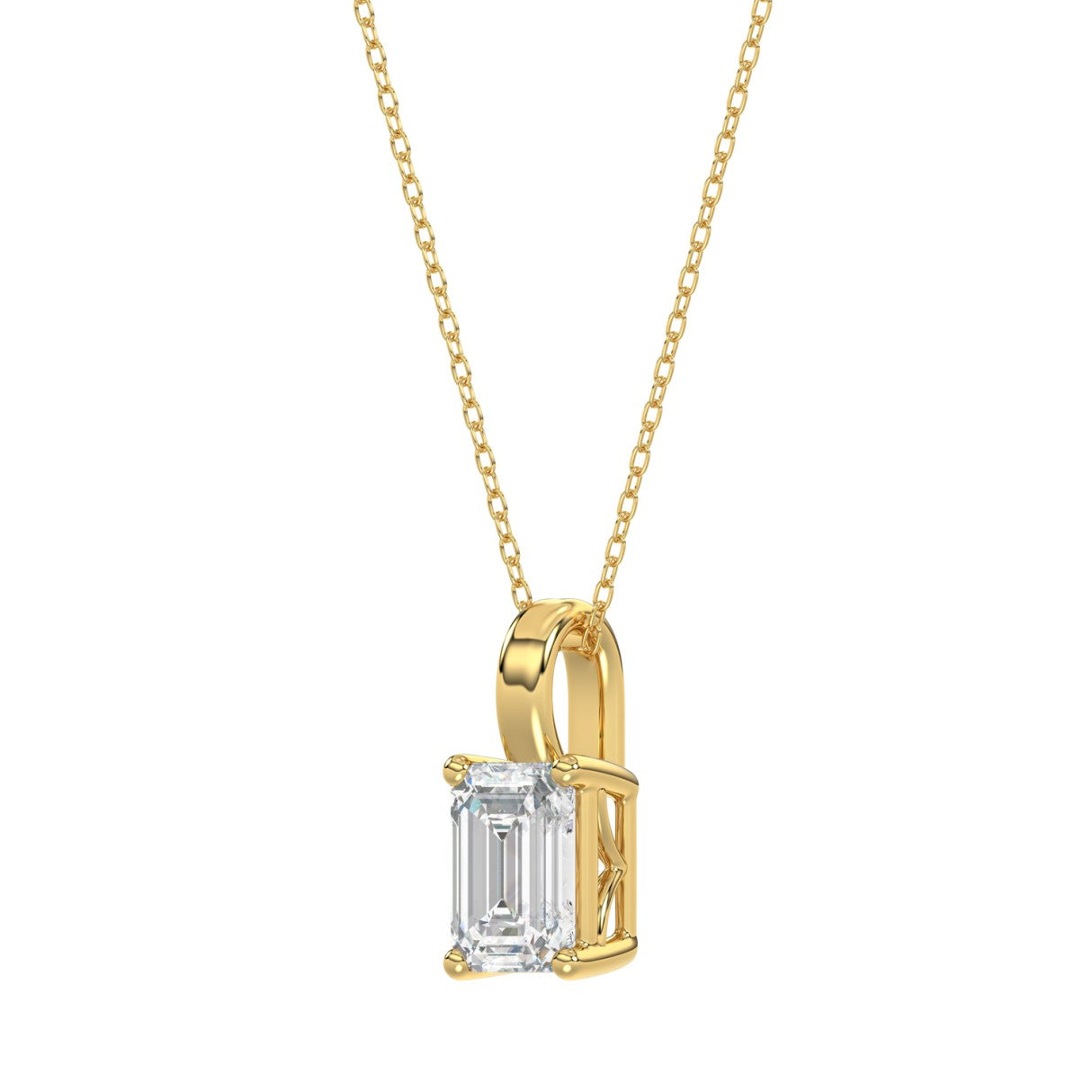 LADIES SOLITAIRE PENDANT WITH CHAIN 1 1/2CT EMERALD DIAMOND 14K YELLOW GOLD