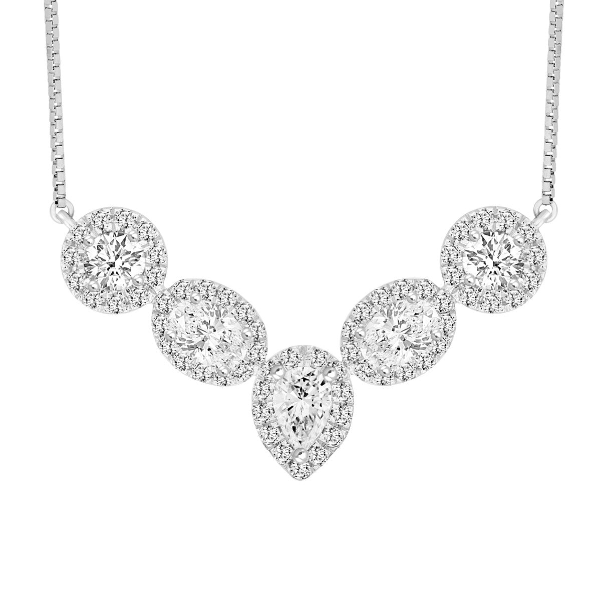 LADIES NECKLACE 2 1/2CT ROUND/PEAR/OVAL DIAMOND 14K WHITE GOLD