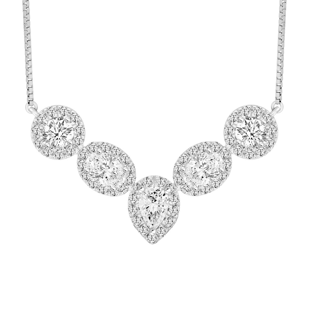 LADIES NECKLACE 2 1/2CT ROUND/PEAR/OVAL DIAMOND 14K WHITE GOLD