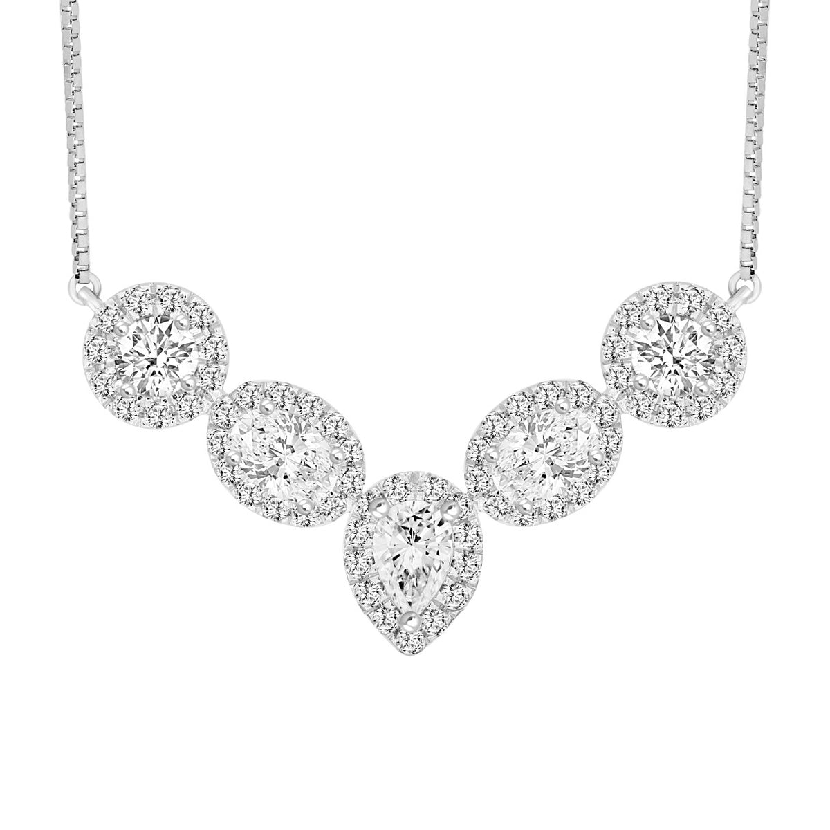 LADIES NECKLACE 2 1/2CT ROUND/PEAR/OVAL DIAMOND 14K WHITE GOLD