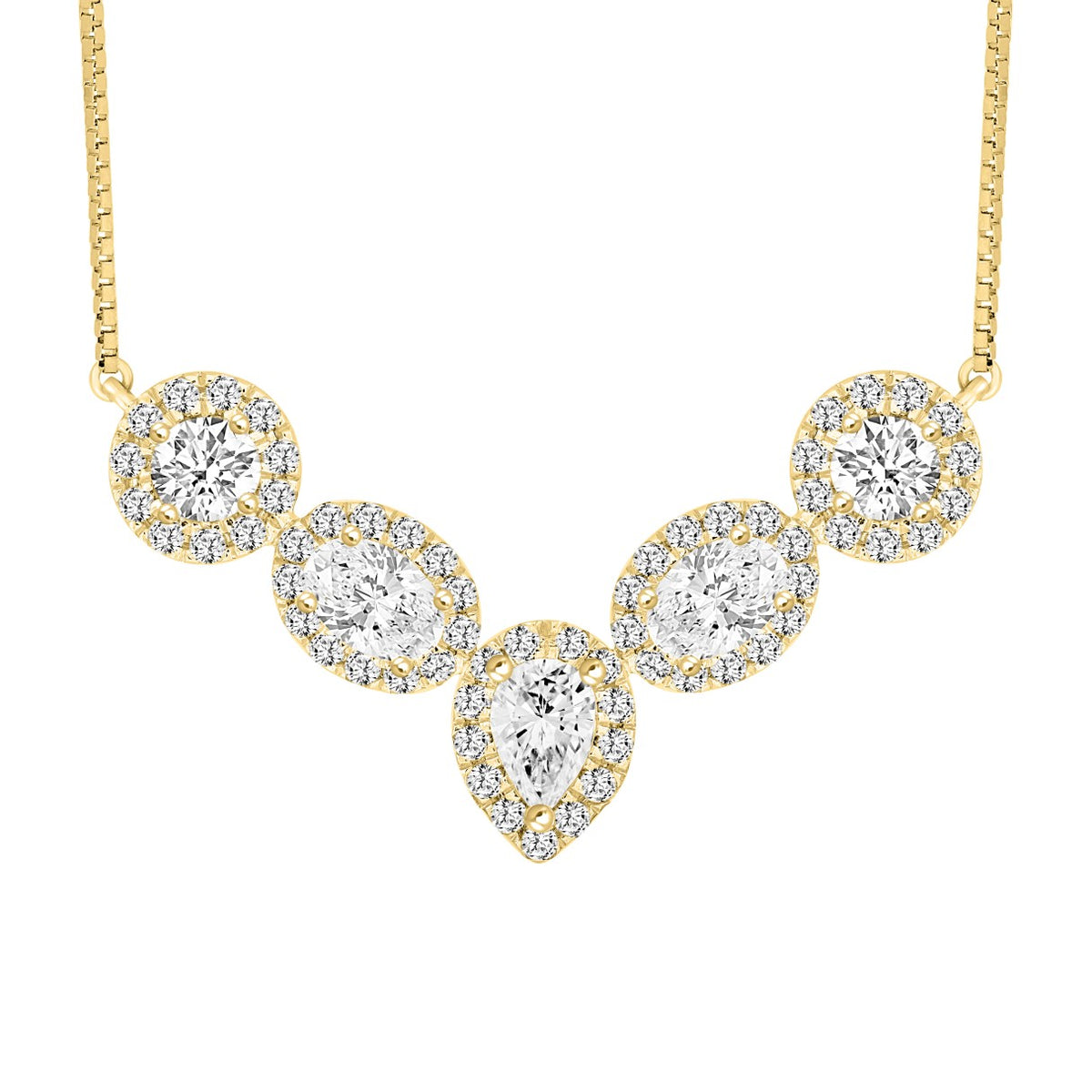 LADIES NECKLACE 2 1/2CT ROUND/PEAR/OVAL DIAMOND 14K YELLOW GOLD