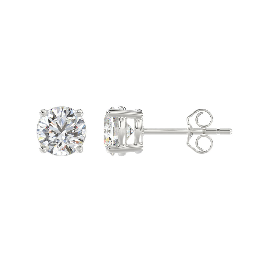LADIES SOLITAIRE EARRINGS 2CT ROUND DIAMOND 14K WHITE GOLD