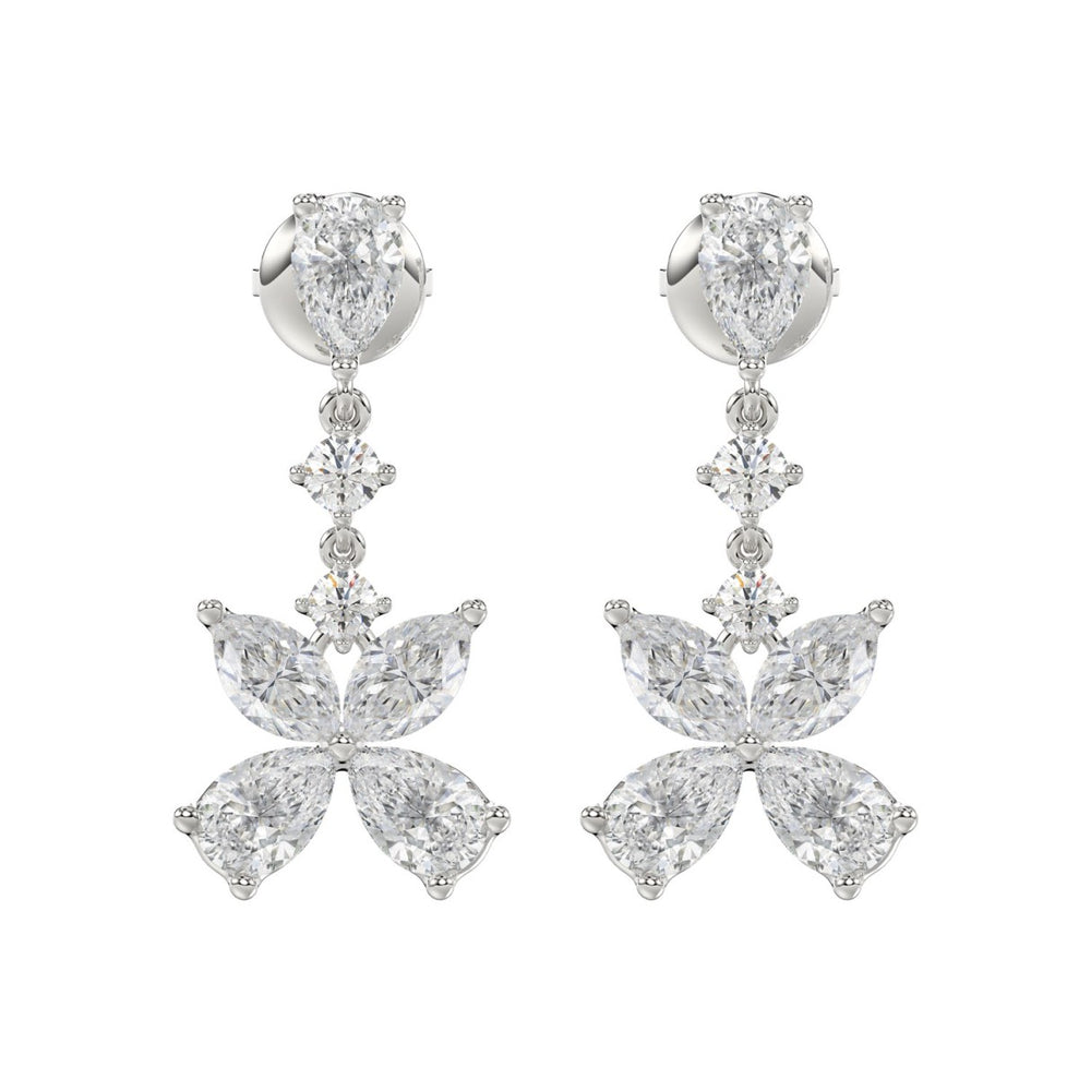 LADIES EARRINGS 3CT ROUND/MARQUISE/PEAR DIAMOND 14K WHITE GOLD