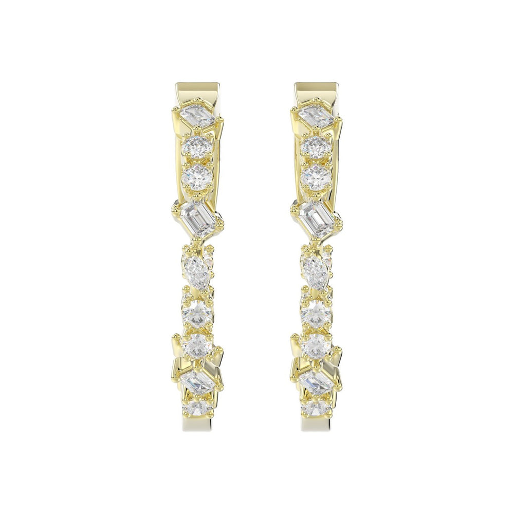 LADIES HOOP EARRINGS 2 1/2CT ROUND/EMERALD/MARQUISE DIAMOND 14K YELLOW GOLD