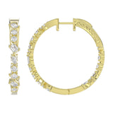 LADIES HOOP EARRINGS 2 1/2CT ROUND/EMERALD/MARQUISE DIAMOND 14K YELLOW GOLD