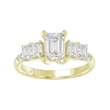 LADIES RING 2CT ROUND/EMERALD DIAMOND 14K YELLOW GOLD (CENTER STONE EMERALD DIAMOND 1CT )