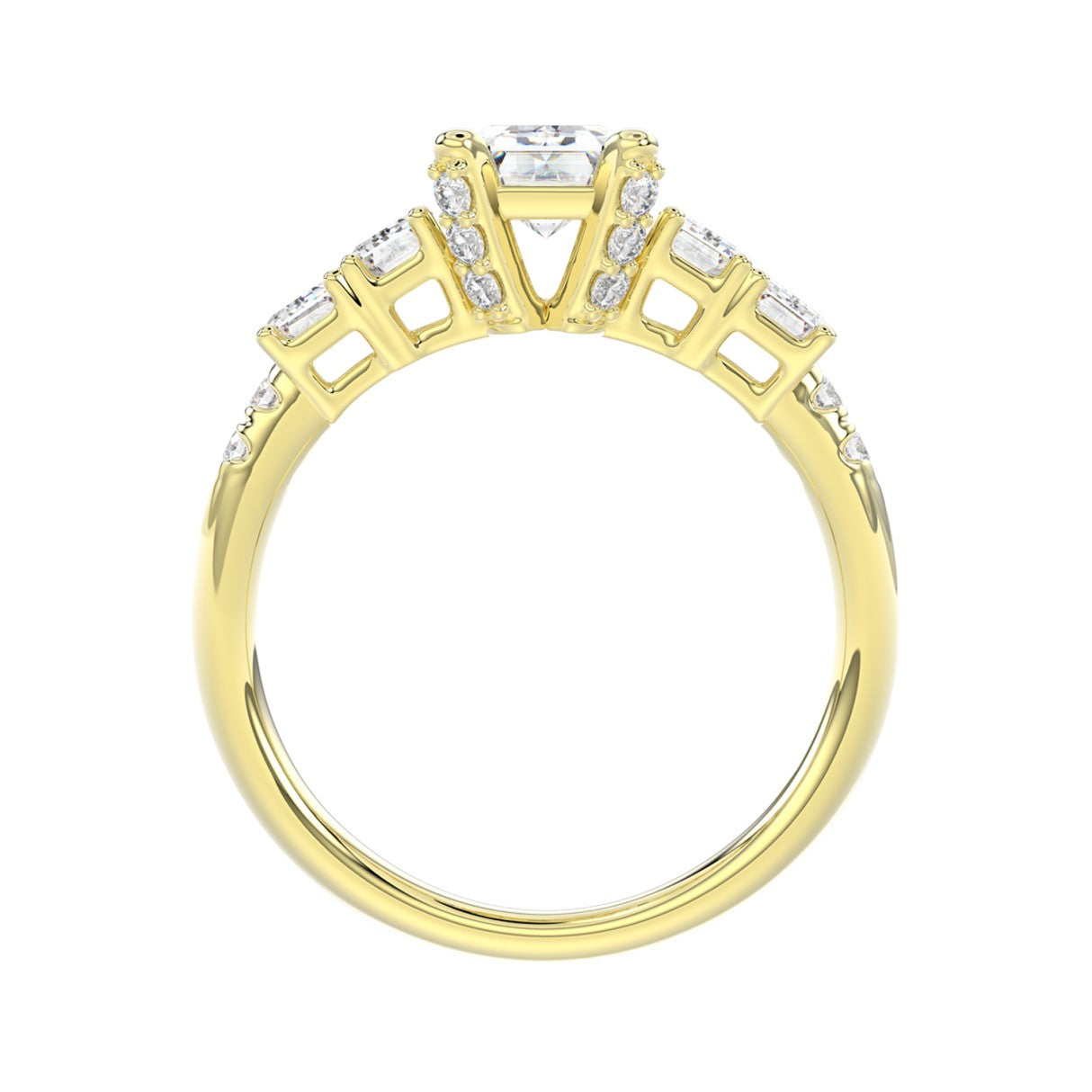 LADIES RING 2CT ROUND/EMERALD DIAMOND 14K YELLOW GOLD (CENTER STONE EMERALD DIAMOND 1CT )