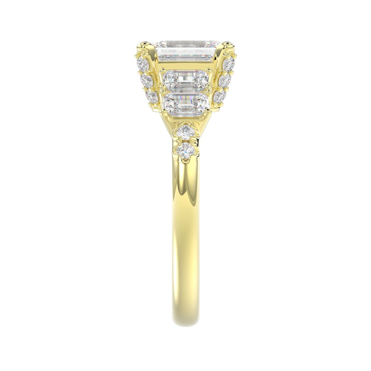 LADIES RING 2CT ROUND/EMERALD DIAMOND 14K YELLOW GOLD (CENTER STONE EMERALD DIAMOND 1CT )
