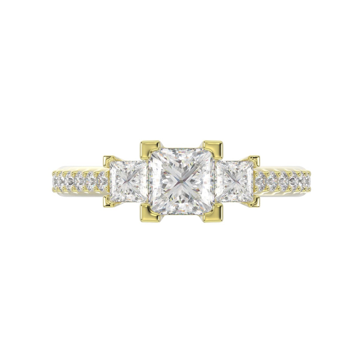 LADIES RING 1 3/4CT ROUND/PRINCESS DIAMOND 14K YELLOW GOLD (CENTER STONE PRINCESS DIAMOND 1CT )