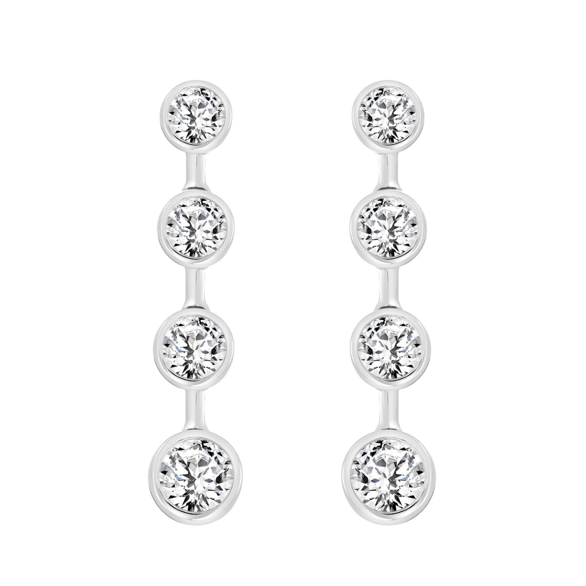 LADIES LINEAR EARRINGS 2CT ROUND DIAMOND 14K WHITE GOLD