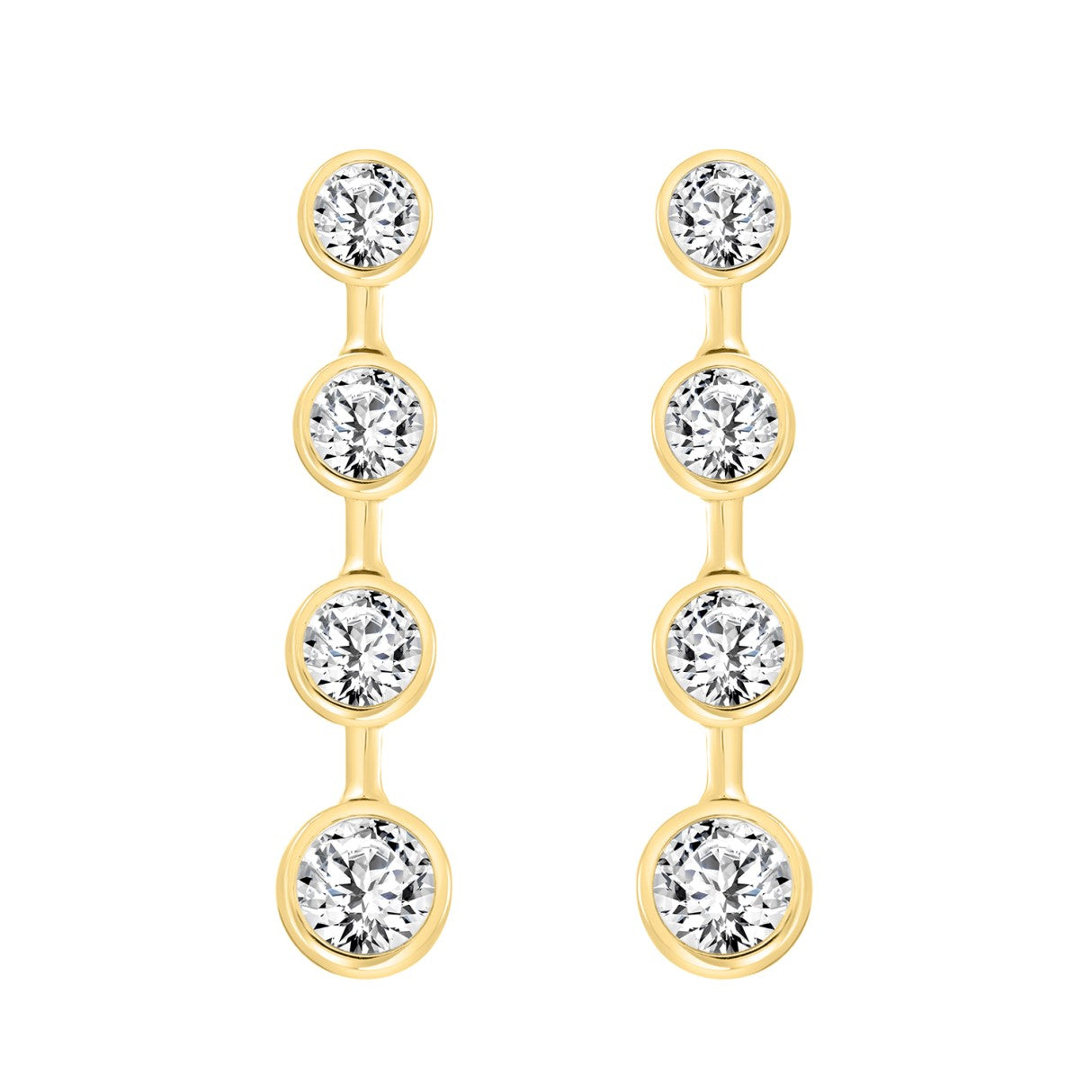 LADIES LINEAR EARRINGS 2CT ROUND DIAMOND 14K YELLOW GOLD