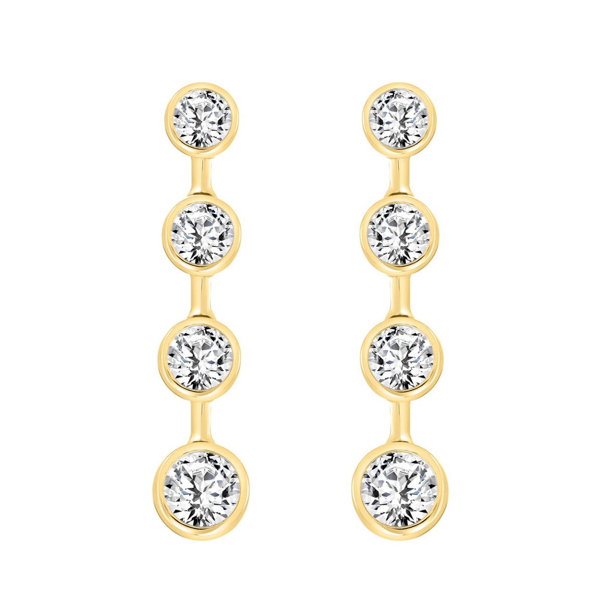 LADIES LINEAR EARRINGS 2CT ROUND DIAMOND 14K YELLOW GOLD