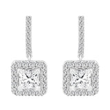 LADIES EARRINGS 3CT PRINCESS/ROUND DIAMOND 14K WHITE GOLD (CENTER STONE PRINCESS DIAMOND 2CT )