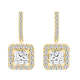 LADIES EARRINGS 3CT PRINCESS/ROUND DIAMOND 14K YELLOW GOLD (CENTER STONE PRINCESS DIAMOND 2CT )