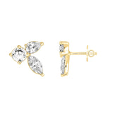 LADIES STUD EARRINGS 3CT PEAR/ROUND/MARQUISE DIAMOND 14K YELLOW GOLD