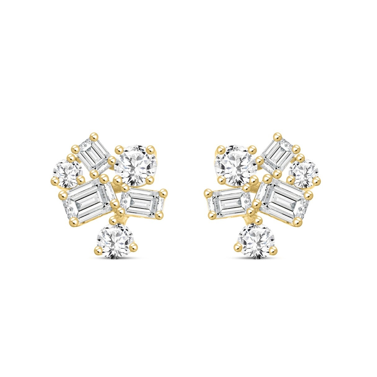 LADIES STUD EARRINGS 3 1/2CT EMERALD/ROUND DIAMOND 14K YELLOW GOLD