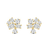 LADIES STUD EARRINGS 3 1/2CT EMERALD/ROUND DIAMOND 14K YELLOW GOLD
