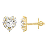 LADIES STUD EARRINGS 3CT HEART/ROUND DIAMOND 14K YELLOW GOLD (CENTER STONE HEART DIAMOND 2CT )