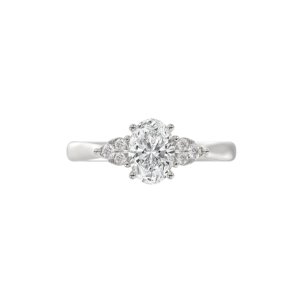 LADIES RING 1 1/8CT ROUND/OVAL DIAMOND 14K WHITE GOLD (CENTER STONE OVAL DIAMOND 1CT )