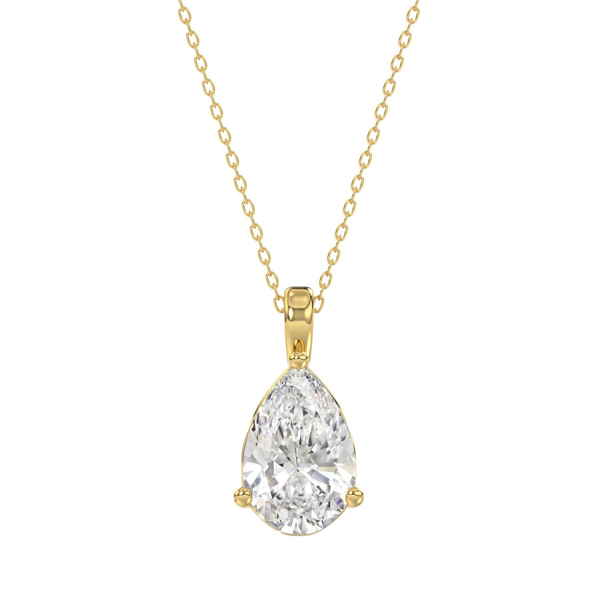LADIES SOLITAIRE PENDANT 3CT PEAR DIAMOND 14K YELLOW GOLD 