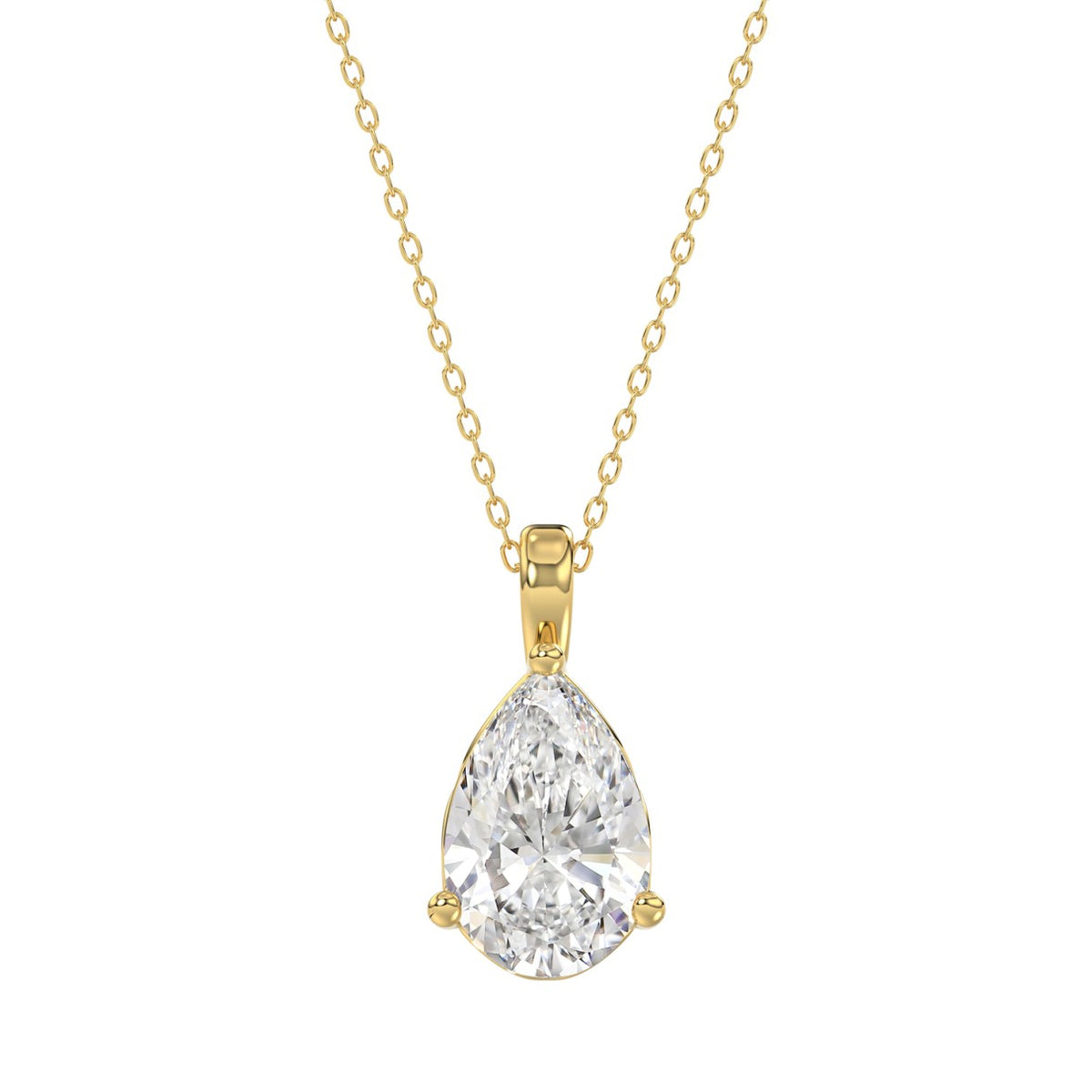 LADIES SOLITAIRE PENDANT 3CT PEAR DIAMOND 14K YELLOW GOLD 