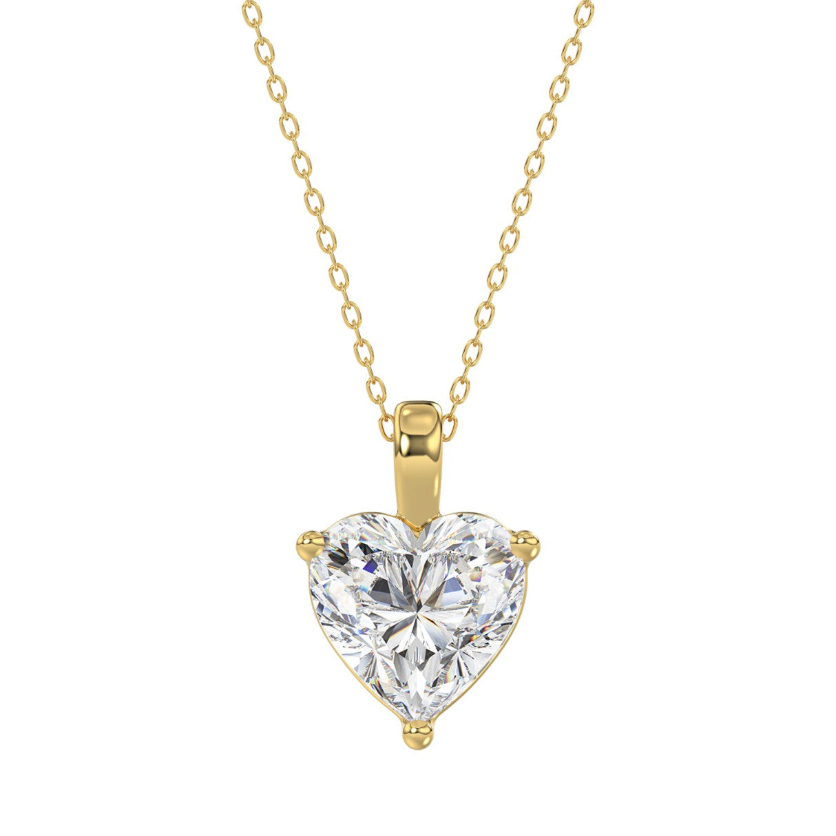 LADIES SOLITAIRE PENDANT WITH CHAIN 3CT HEART DIAMOND 14K YELLOW GOLD 