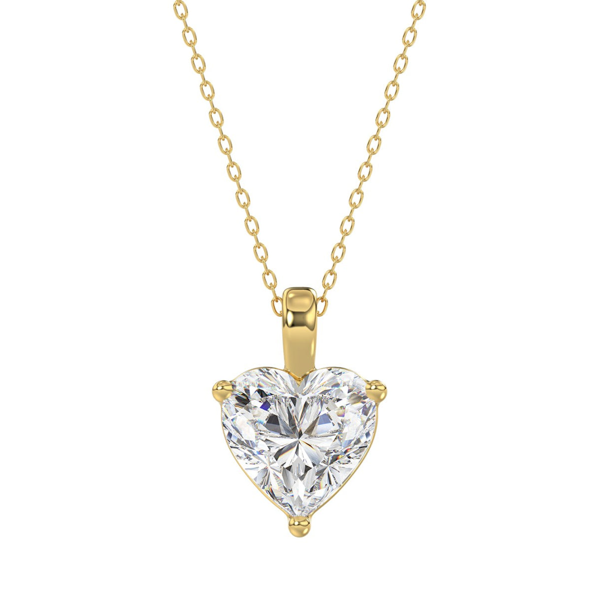 LADIES SOLITAIRE PENDANT WITH CHAIN 3CT HEART DIAMOND 14K YELLOW GOLD 