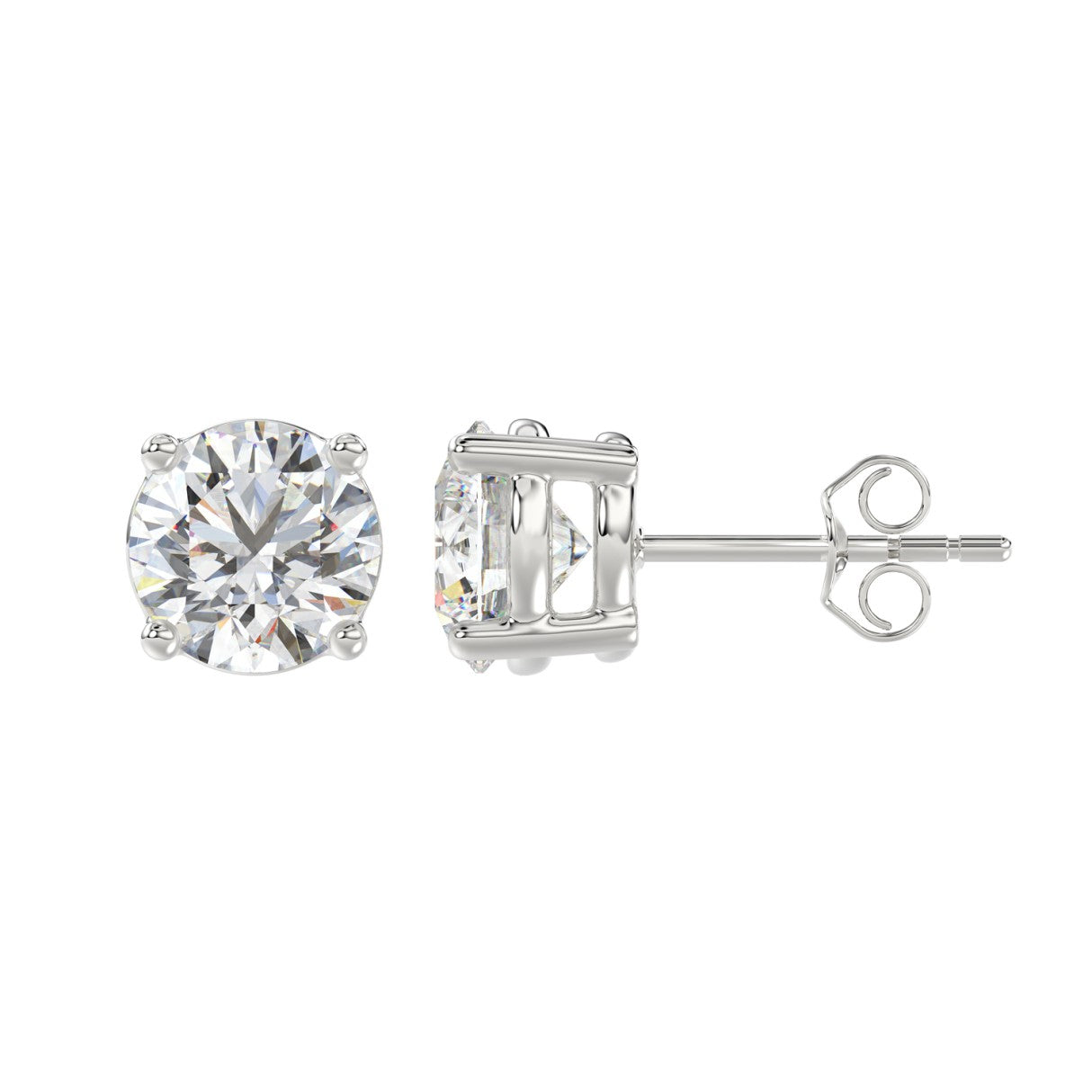 14K WHITE GOLD 4CT ROUND DIAMOND LADIES SOLITAIRE EARRINGS (CENTER STONE ROUND DIAMOND 2CT )