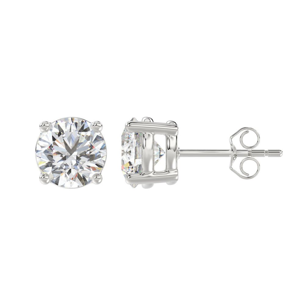 14K WHITE GOLD 4CT ROUND DIAMOND LADIES SOLITAIRE EARRINGS (CENTER STONE ROUND DIAMOND 2CT )