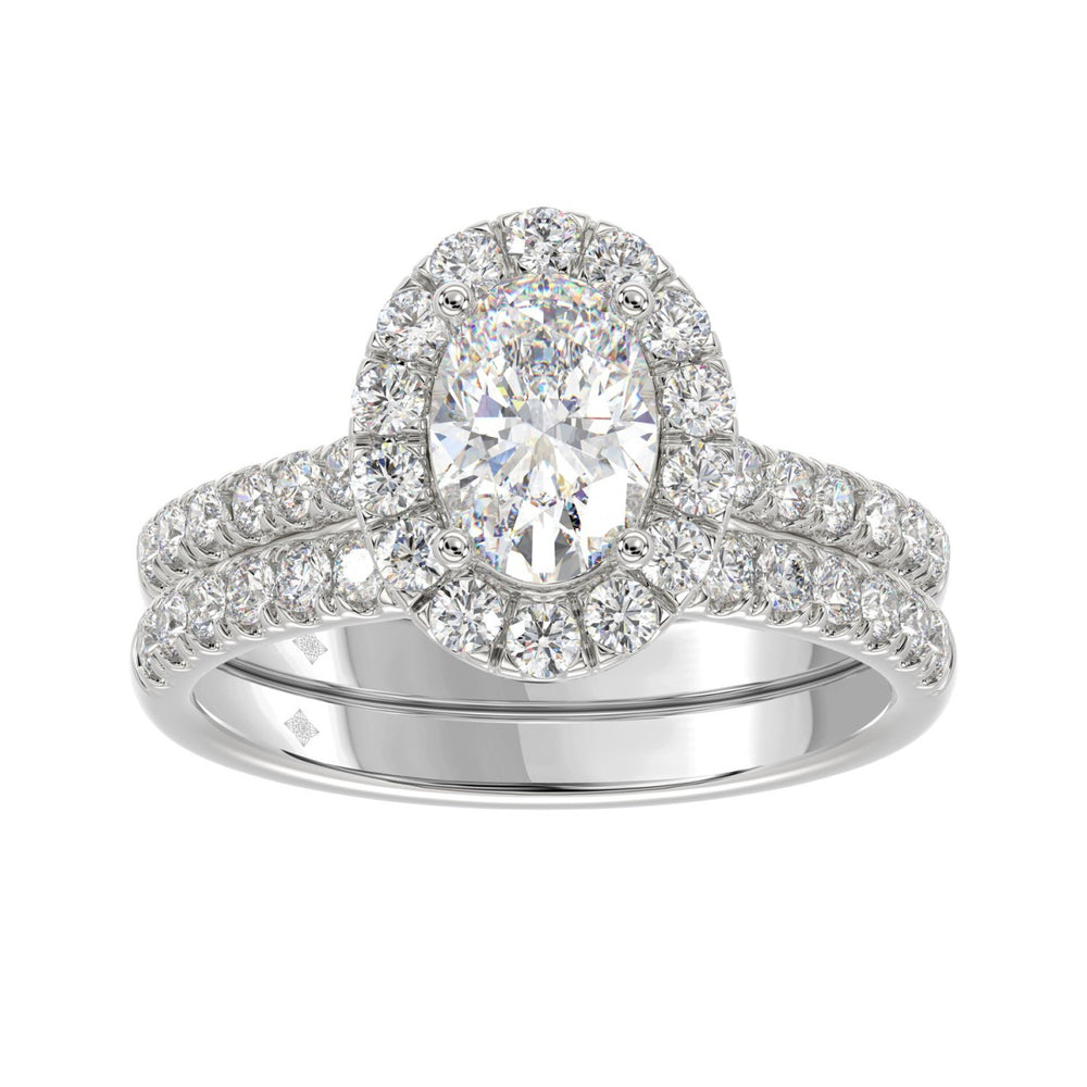 14K WHITE GOLD 1 3/4CT ROUND/OVAL DIAMOND LADIES BRIDAL SET (CENTER STONE OVAL DIAMOND 1CT)