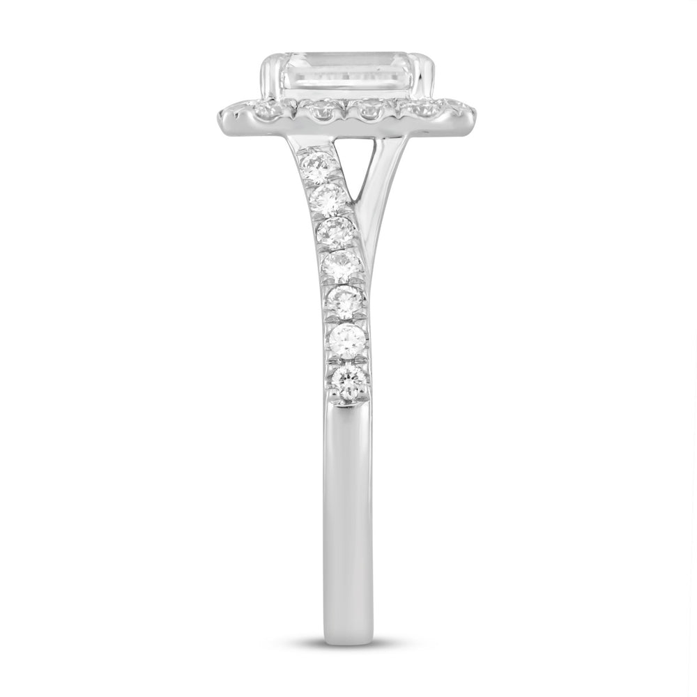LADIES RING 1 1/2CT ROUND/EMERALD DIAMOND 14K WHITE GOLD (CENTER STONE EMERALD DIAMOND 1CT)