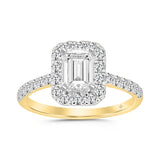 LADIES RING 1 1/2CT ROUND/EMERALD DIAMOND 14K YELLOW GOLD (CENTER STONE EMERALD DIAMOND 1CT)