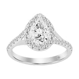 LADIES RING 1 1/2CT ROUND/PEAR DIAMOND 14K WHITE GOLD (CENTER STONE PEAR DIAMOND 1CT)