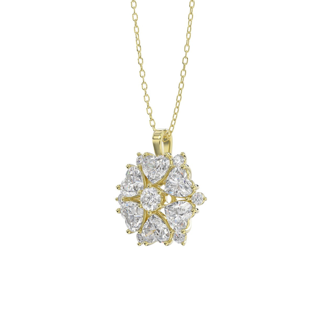 LADIES PENDANT WITH CHAIN 1 3/4CT ROUND/HEART DIAMOND 14K YELLOW GOLD