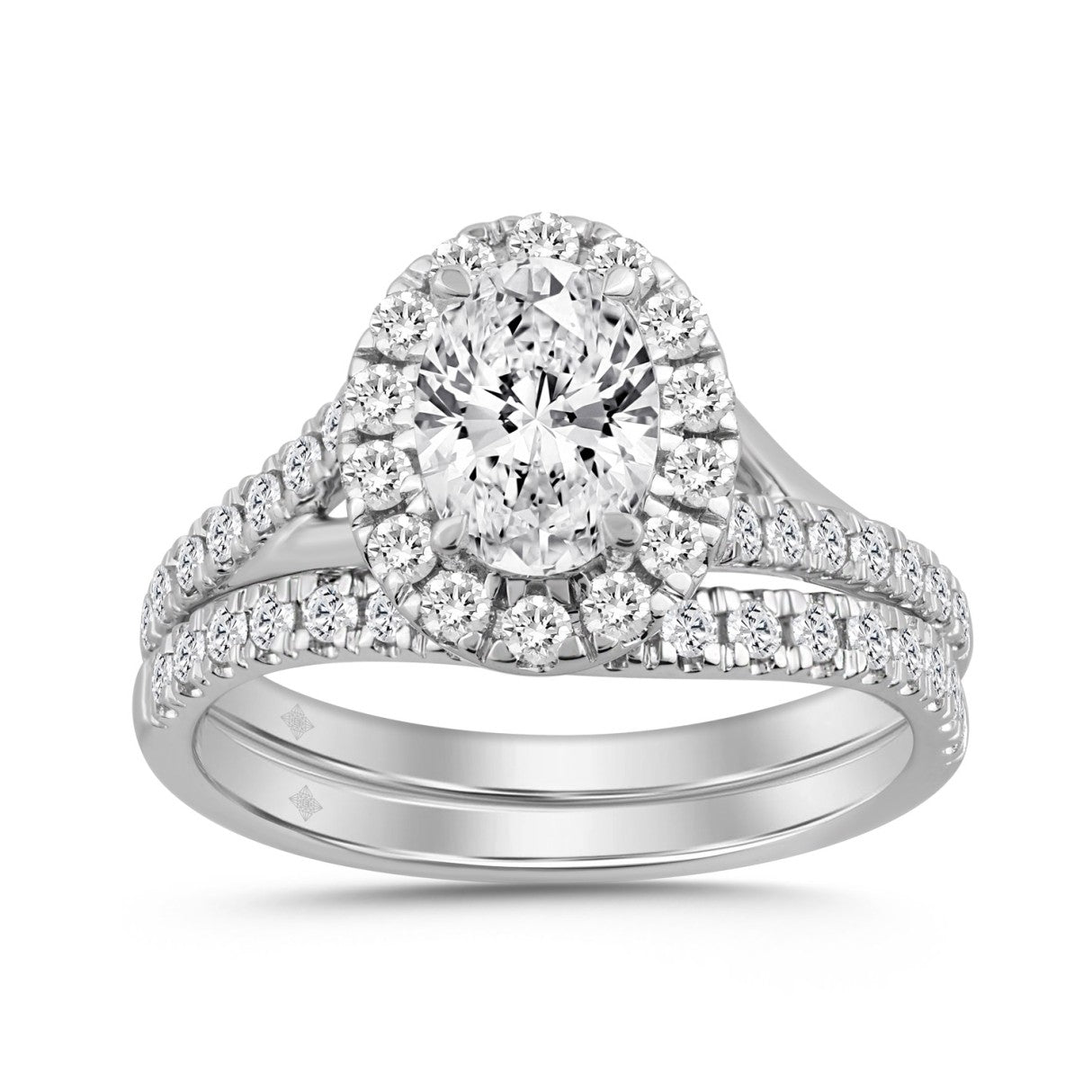 14K WHITE GOLD 1 1/2CT ROUND/OVAL DIAMOND LADIES BRIDAL SET (CENTER STONE OVAL DIAMOND 1.00CT)