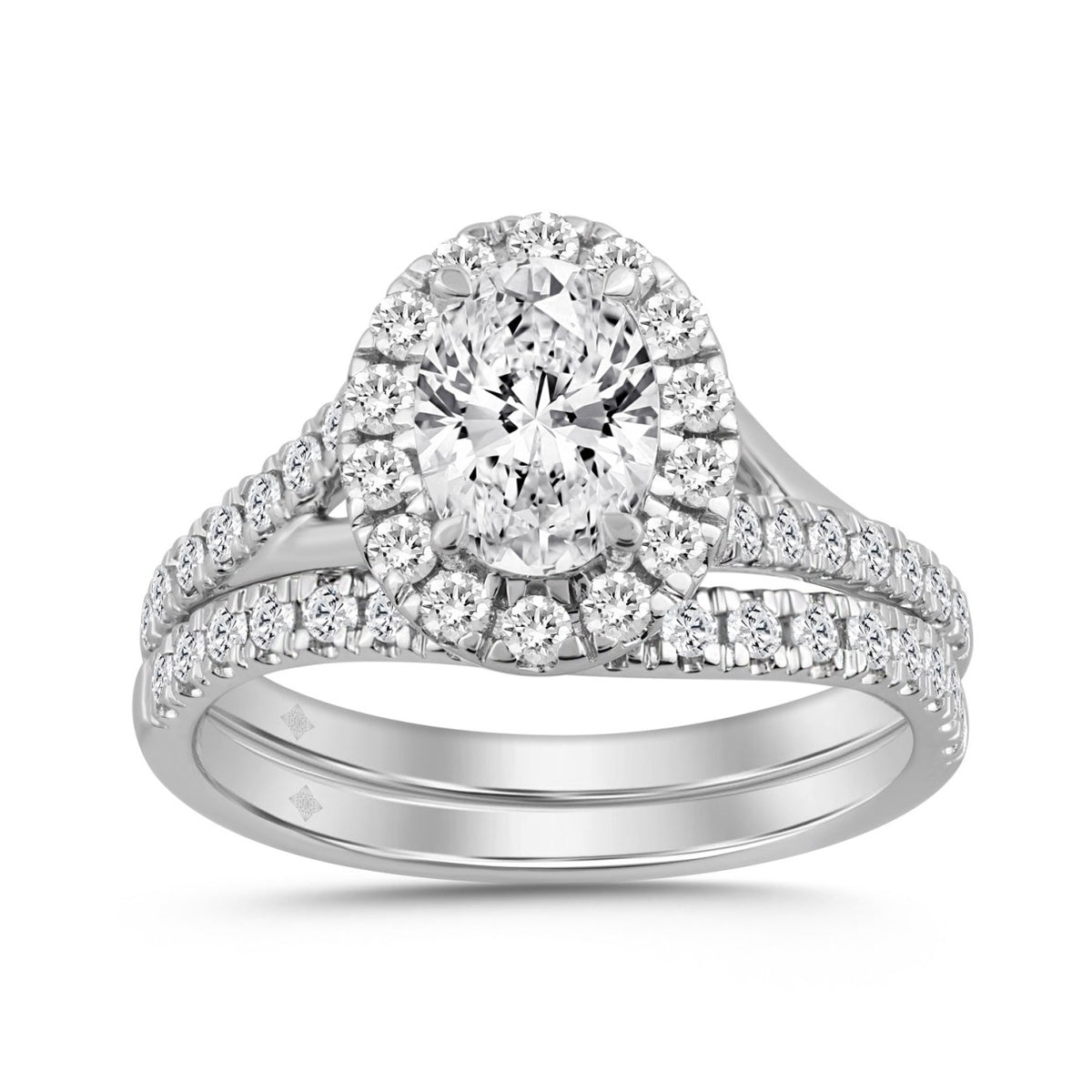 14K WHITE GOLD 1 1/2CT ROUND/OVAL DIAMOND LADIES BRIDAL SET (CENTER STONE OVAL DIAMOND 1.00CT)