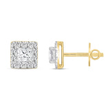 14K YELLOW GOLD 1.00CT ROUND/PRINCESS DIAMOND LADIES EARRINGS