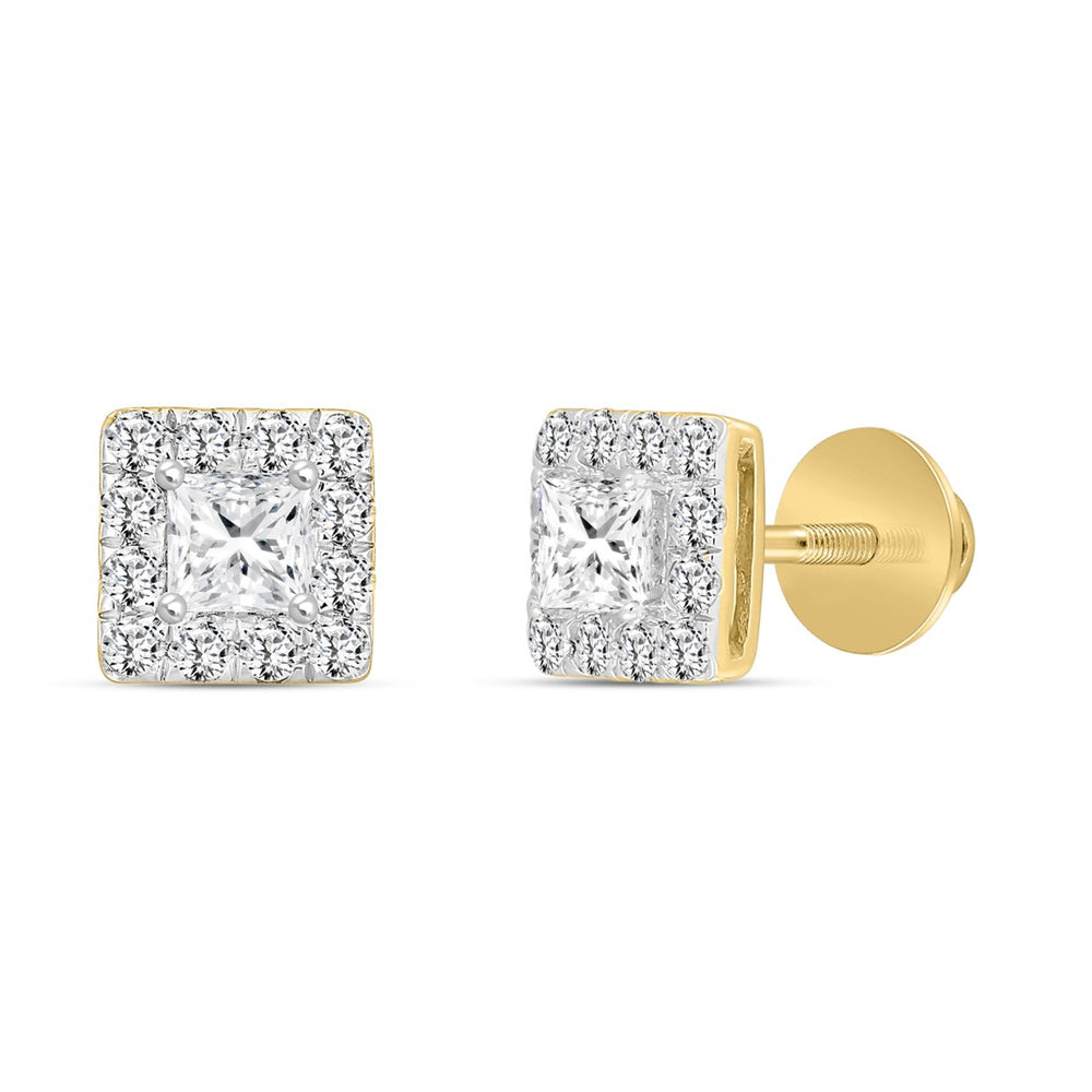 14K YELLOW GOLD 1.00CT ROUND/PRINCESS DIAMOND LADIES EARRINGS