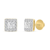 14K YELLOW GOLD 1.00CT ROUND/PRINCESS DIAMOND LADIES EARRINGS